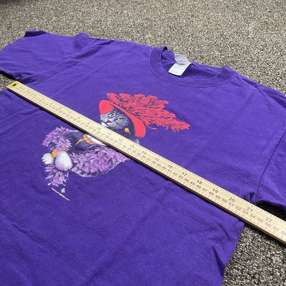 Vintage 2004 Earth Sun Moon Cat Graphic Tee Purple Gildan Ultra Cotton Large - Picture 5 of 6